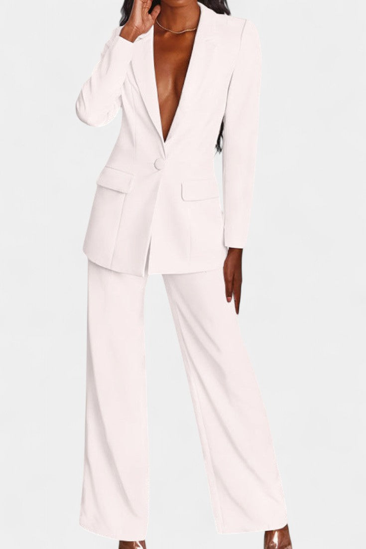 Marina Conjunto de Blazer a Medida y Pantalones de Pierna Ancha