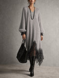 Sofía | Abito midi in maglia con bordo in pizzo