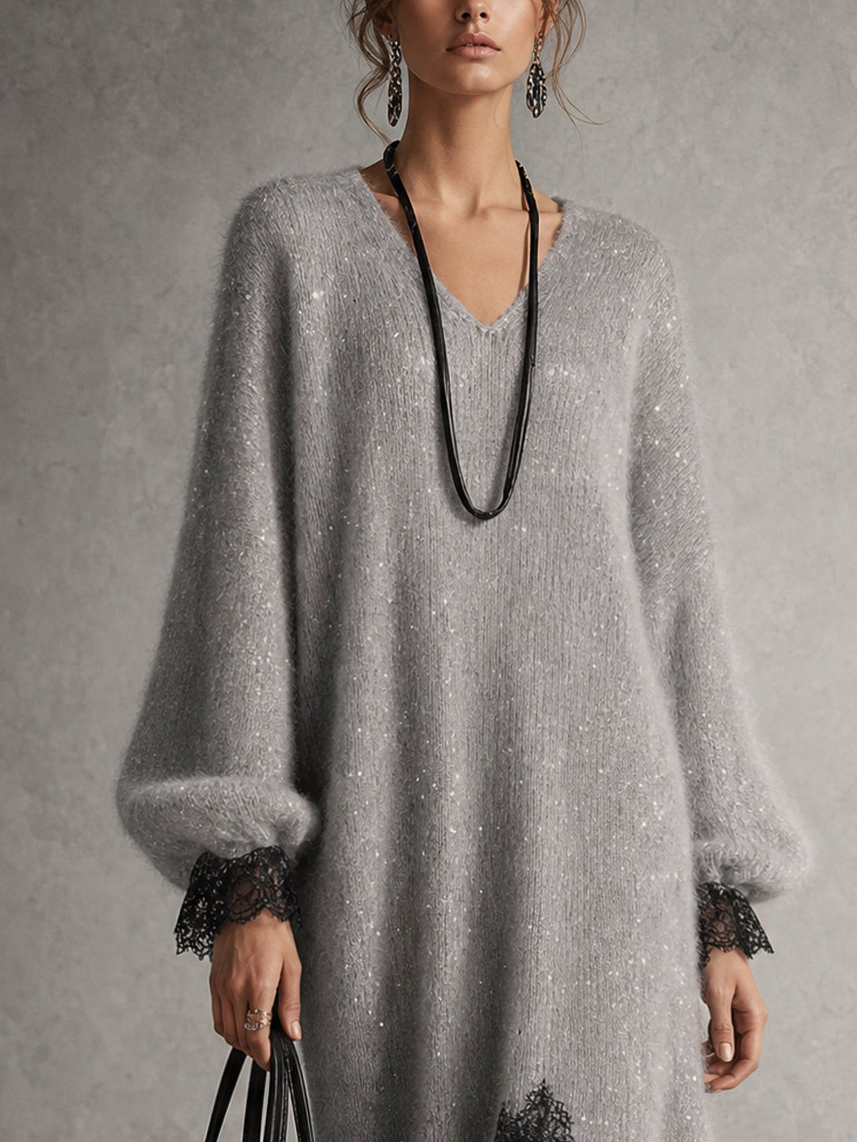 Sofía | Abito midi in maglia con bordo in pizzo