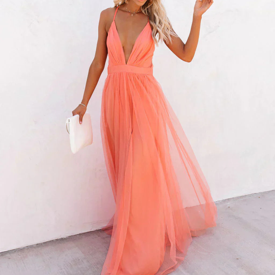 Elena | Vestido largo color coral claro