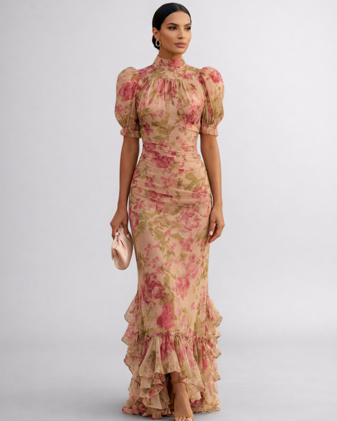 Rosario | Vestido largo de gasa con estampado floral