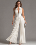 Zakira | Mono con cuello halter plisado y pernera ancha