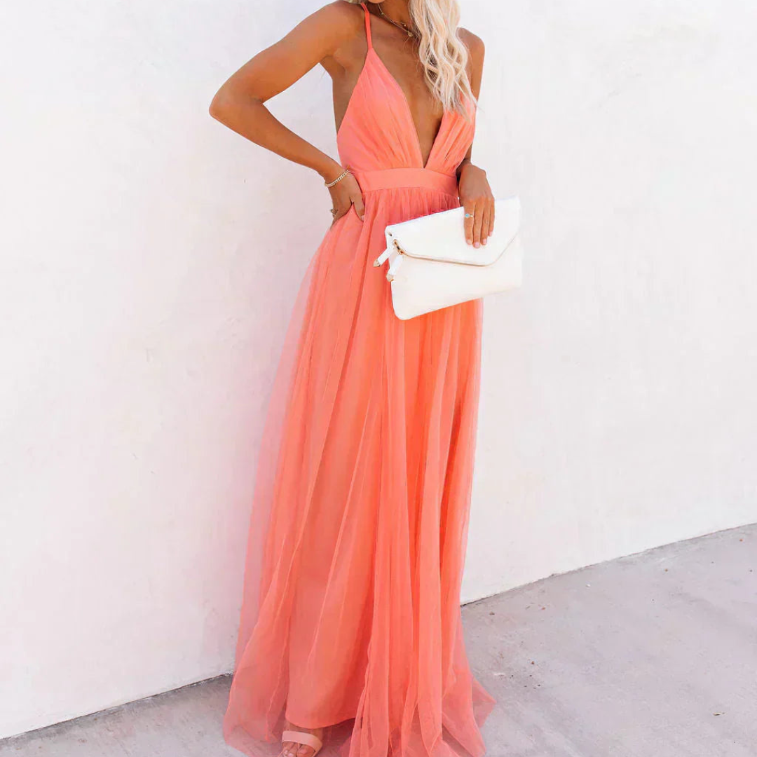 Elena | Vestido largo color coral claro