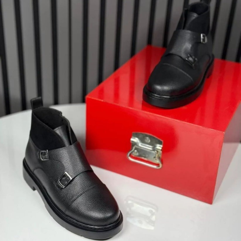 Abner - Botas de piel con cierre de hebilla (estilo Monk)