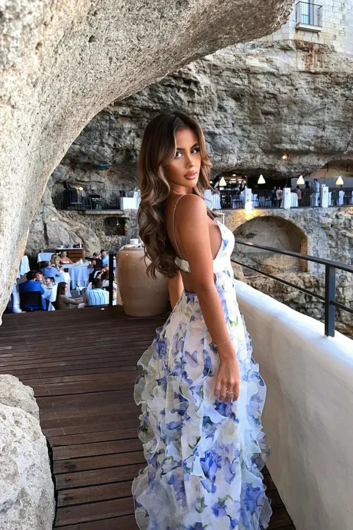 Elisa | Vestido midi floral con volantes