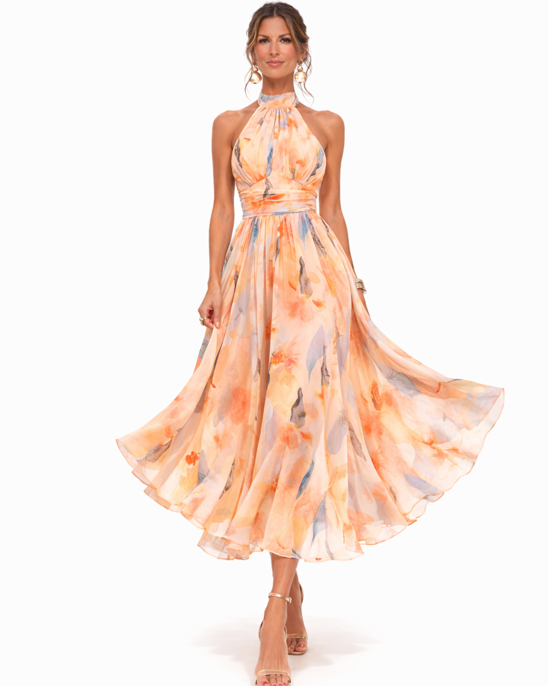 Aurora | Vestido con estampado de acuarela y cuello halter