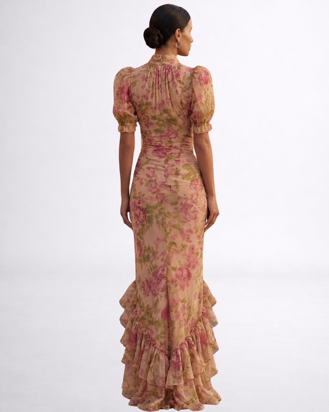 Rosario | Vestido largo de gasa con estampado floral
