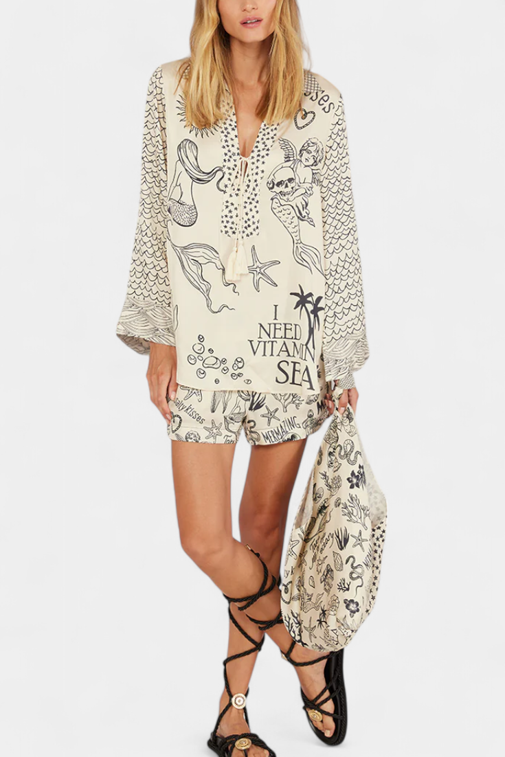 Amalia | Conjunto Camisero Estampado con Short Elástico