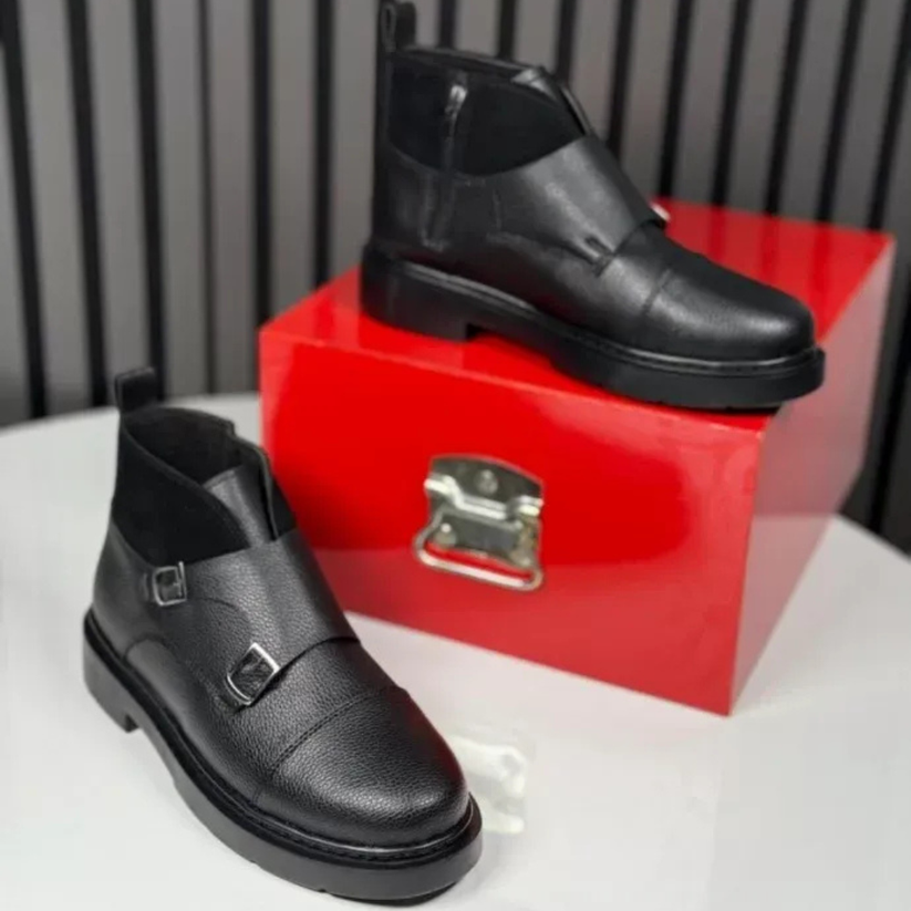 Abner - Botas de piel con cierre de hebilla (estilo Monk)