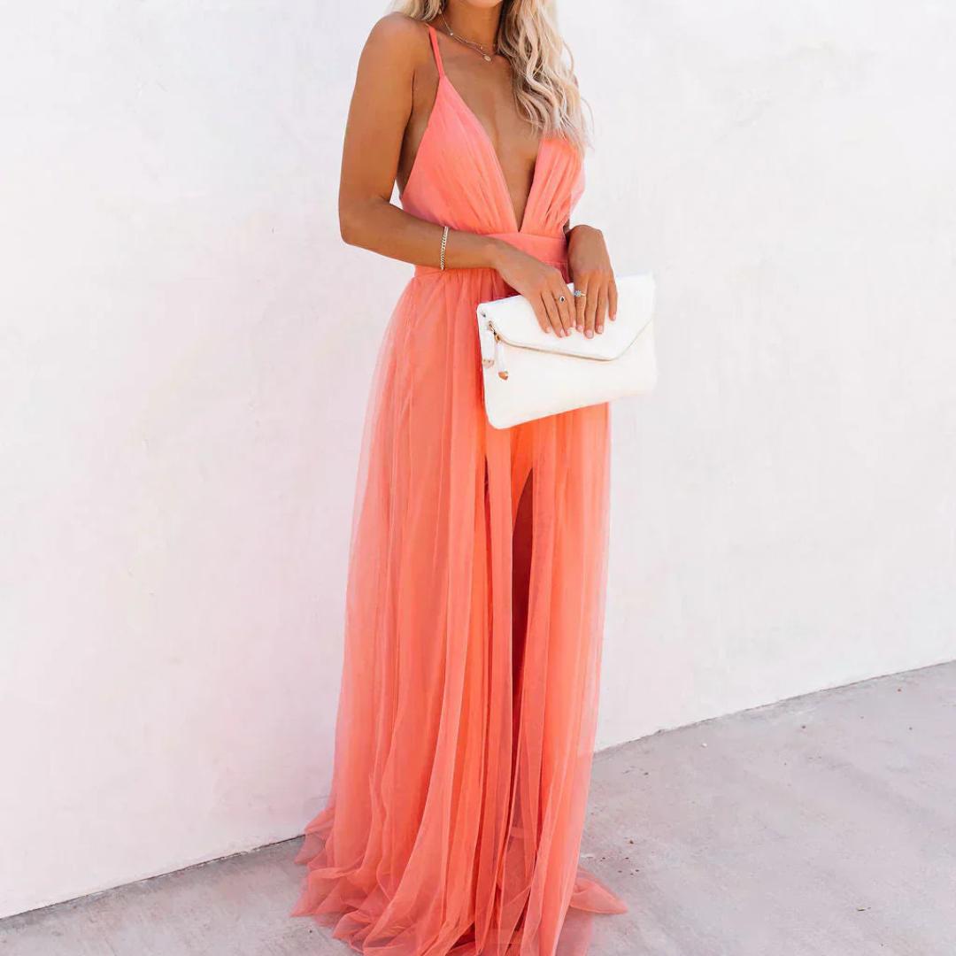 Elena | Vestido largo color coral claro