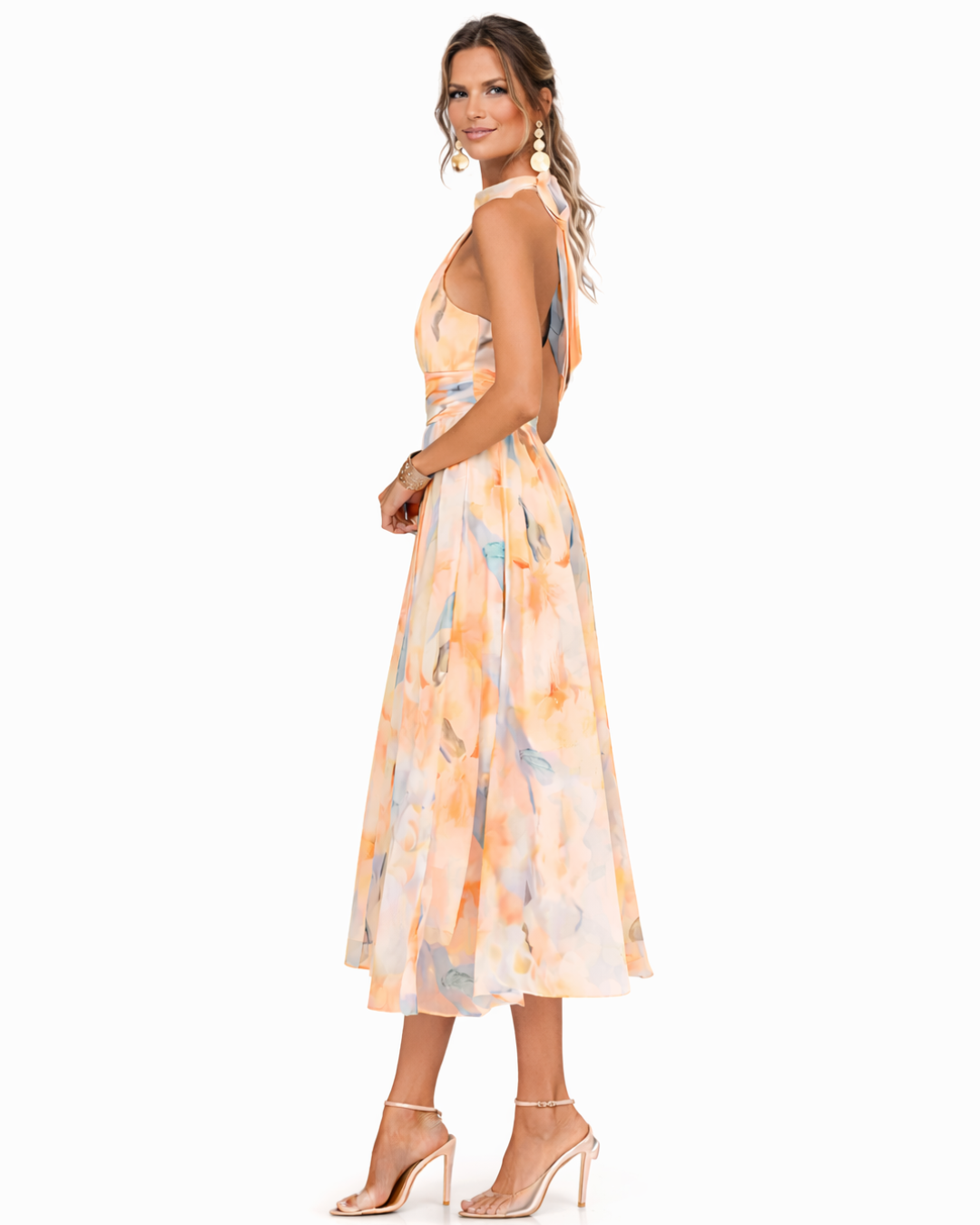 Aurora | Vestido con estampado de acuarela y cuello halter