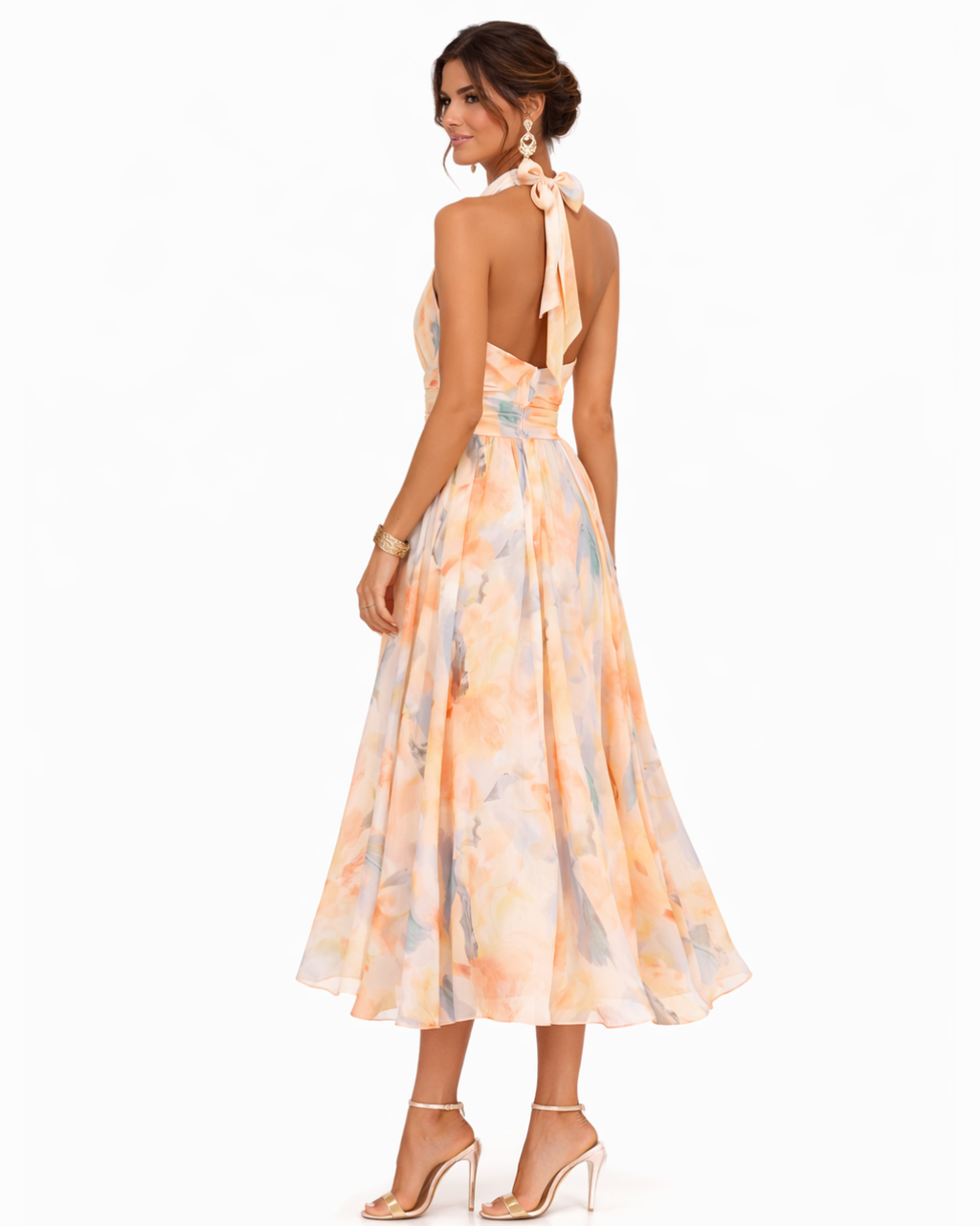Aurora | Vestido con estampado de acuarela y cuello halter