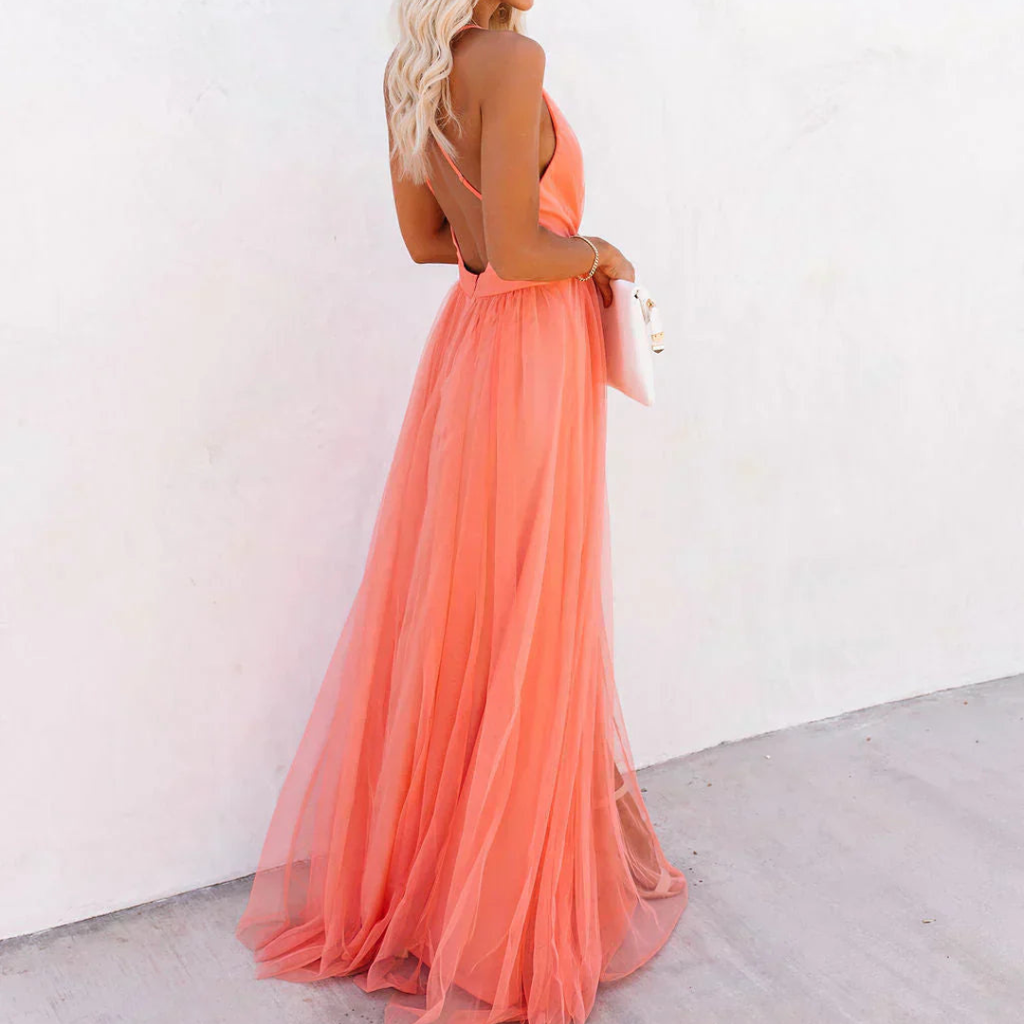Elena | Vestido largo color coral claro