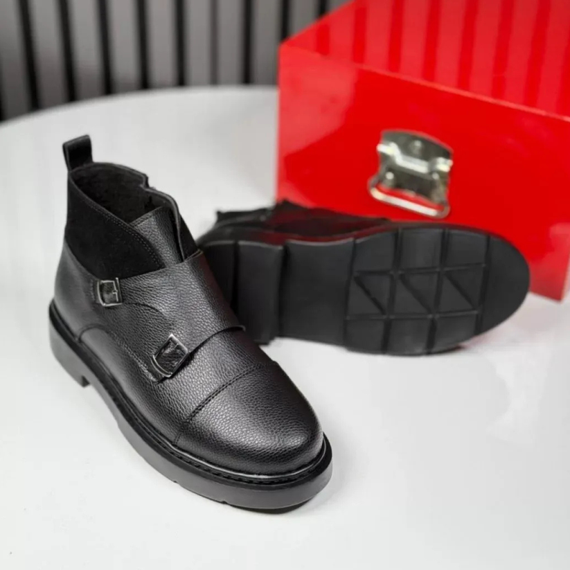 Abner - Botas de piel con cierre de hebilla (estilo Monk)