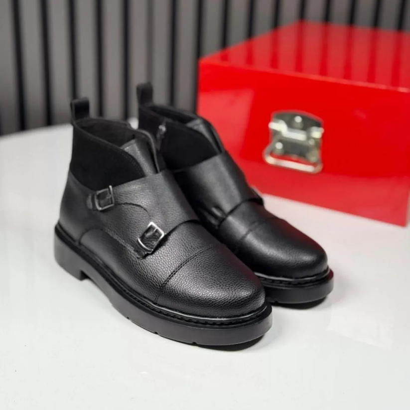 Abner - Botas de piel con cierre de hebilla (estilo Monk)