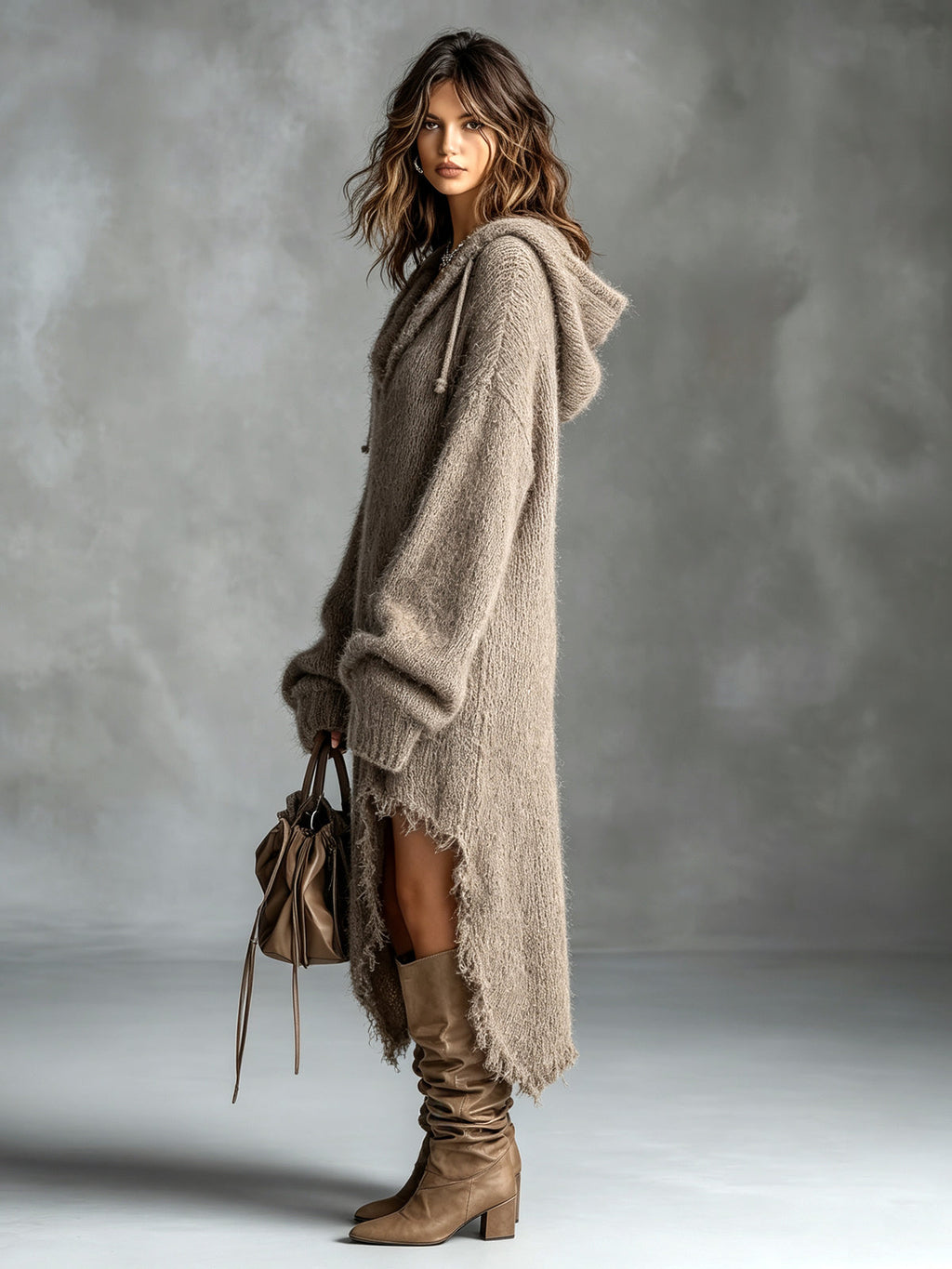 Martina | Vestito midi in maglia felpata con cappuccio