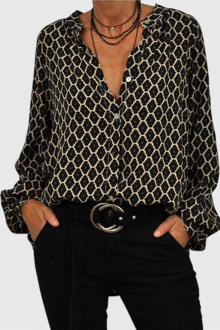 Jimena | Blusa de Botones con Estampado Geométrico