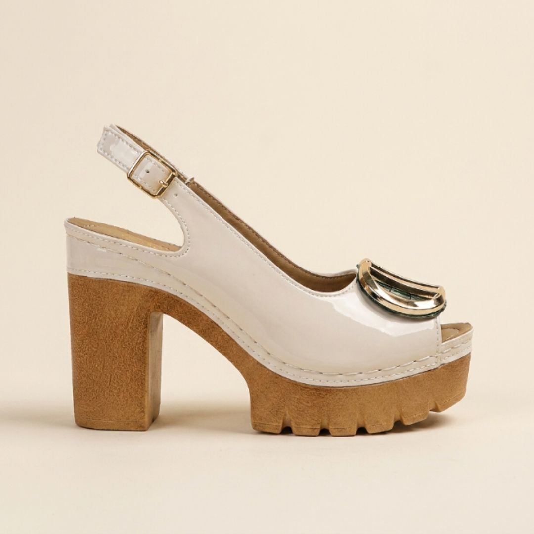 Eva | Sandalias peeptoe de tacón ancho con hebilla metálica