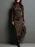 Lorena | Vestito midi marrone effetto camoscio