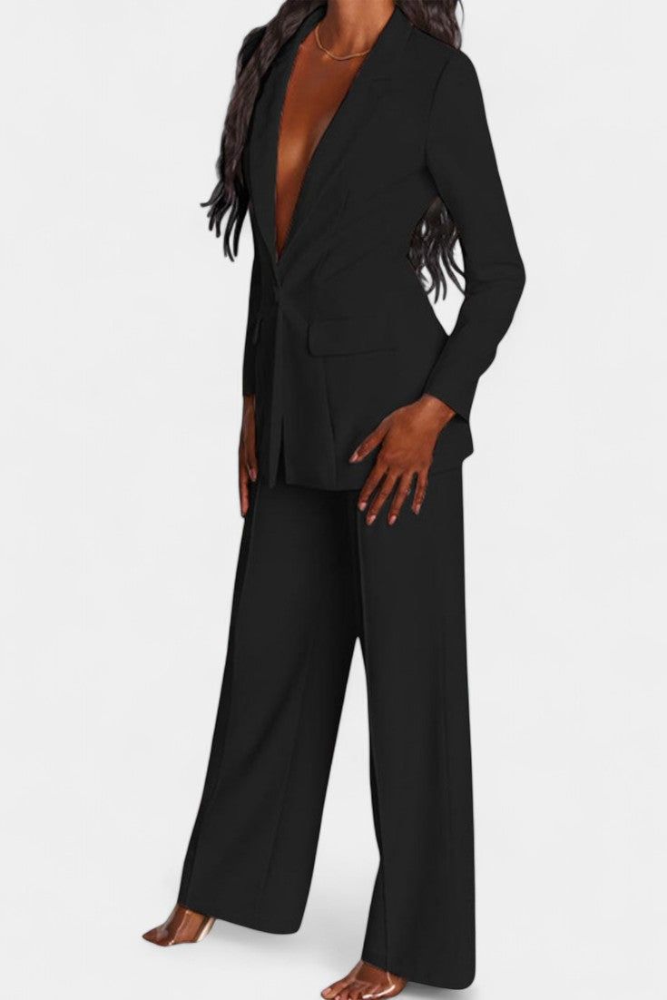 Marina Conjunto de Blazer a Medida y Pantalones de Pierna Ancha