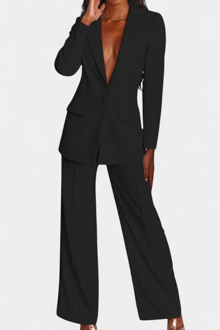 Marina Conjunto de Blazer a Medida y Pantalones de Pierna Ancha