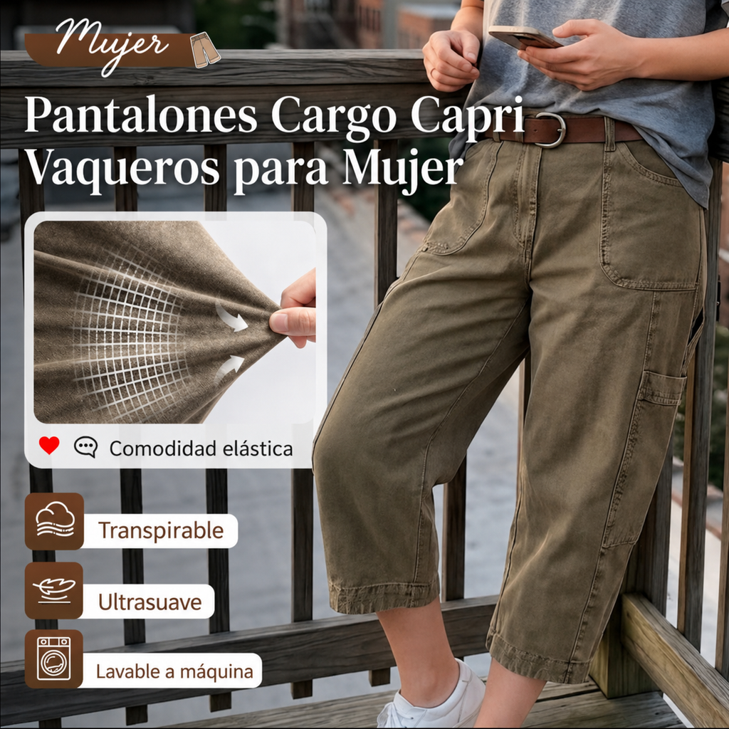 **📢 REBAJAS DE MEDIA TEMPORADA: 50 % DE DESCUENTO POR TIEMPO LIMITADO ⏰**  👖 **Pantalones capri cargo para mujer**, cómodos y versátiles, con múltiples bolsillos. Perfectos para el día a día, viajar y disfrutar del verano. ☀️