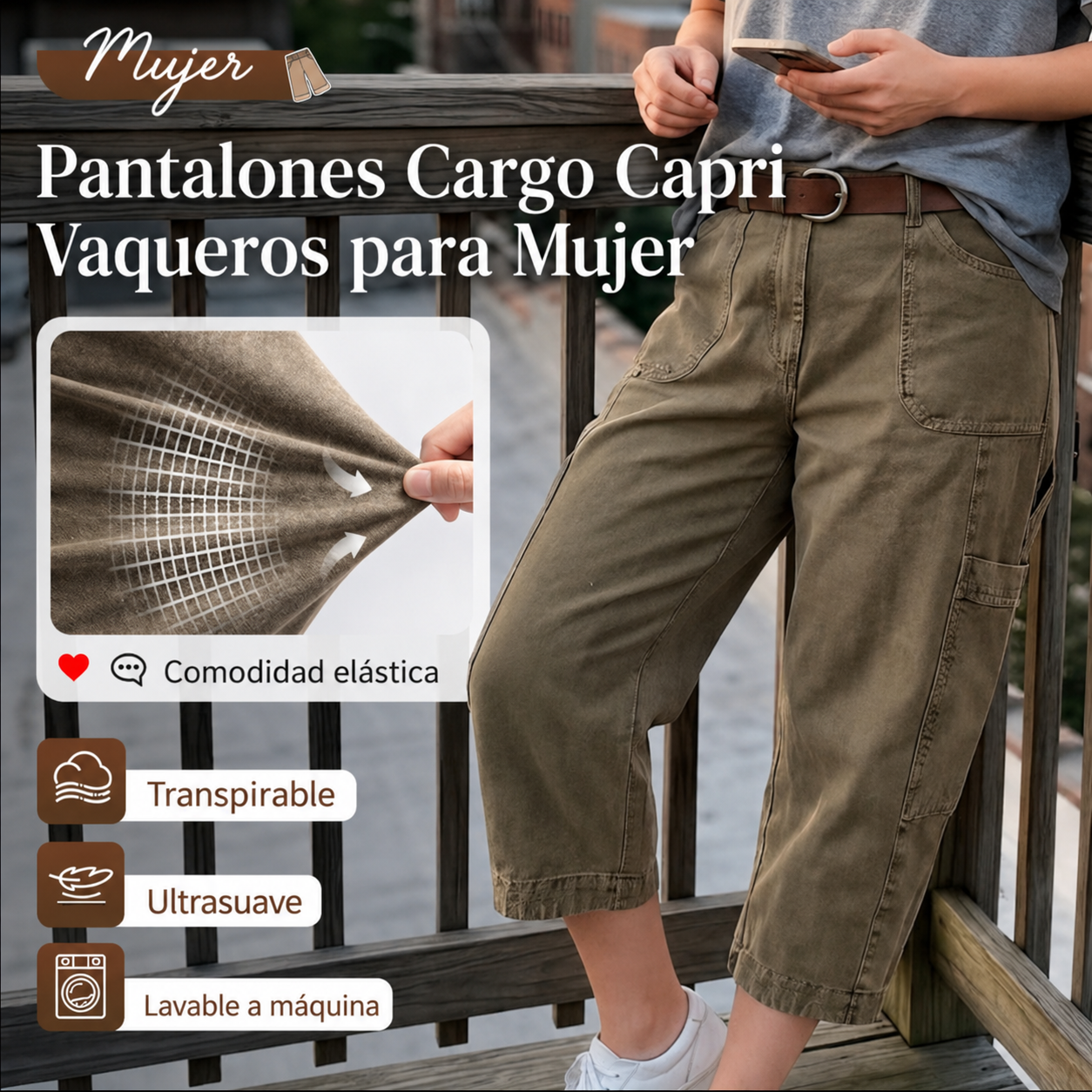 **📢 REBAJAS DE MEDIA TEMPORADA: 50 % DE DESCUENTO POR TIEMPO LIMITADO ⏰**  👖 **Pantalones capri cargo para mujer**, cómodos y versátiles, con múltiples bolsillos. Perfectos para el día a día, viajar y disfrutar del verano. ☀️