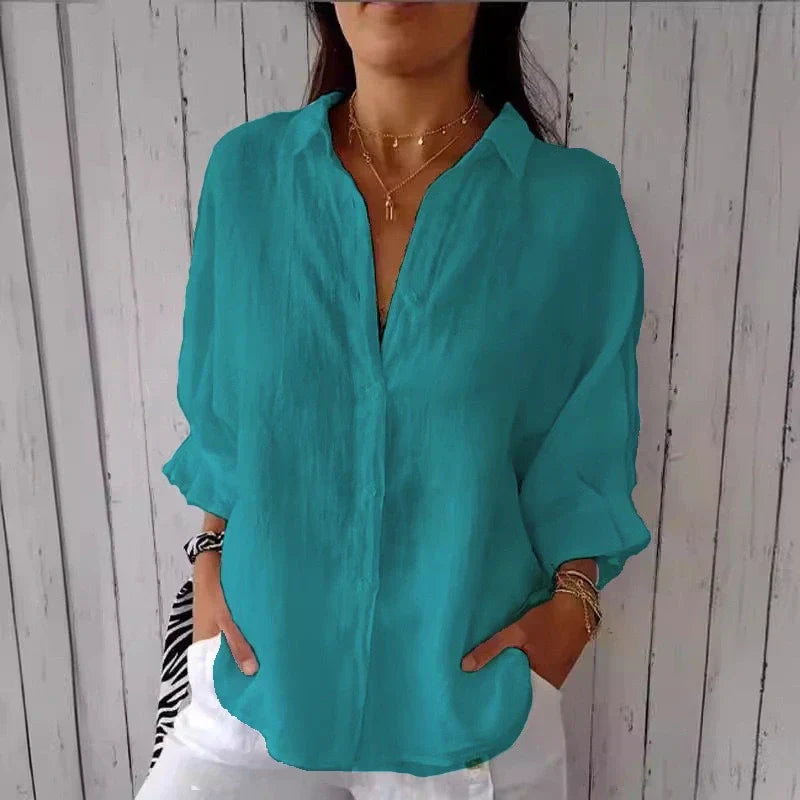 Aelita - Camisa Casual de Algodón y Lino