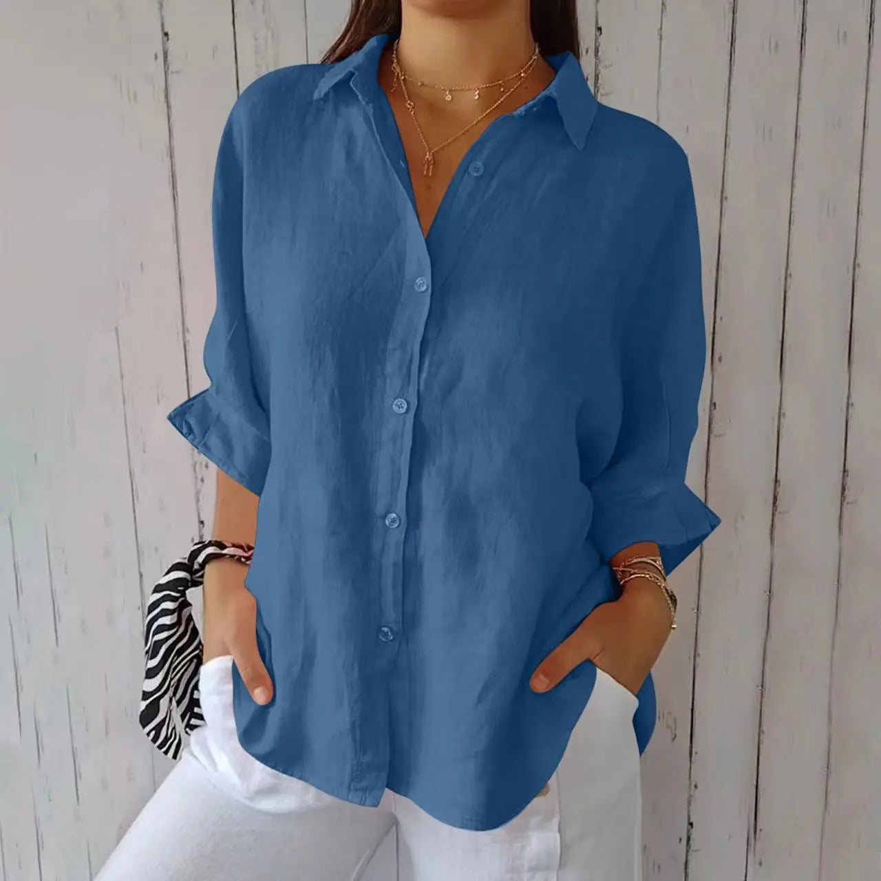 Aelita - Camisa Casual de Algodón y Lino