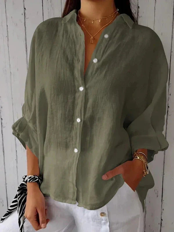 Aelita - Camisa Casual de Algodón y Lino