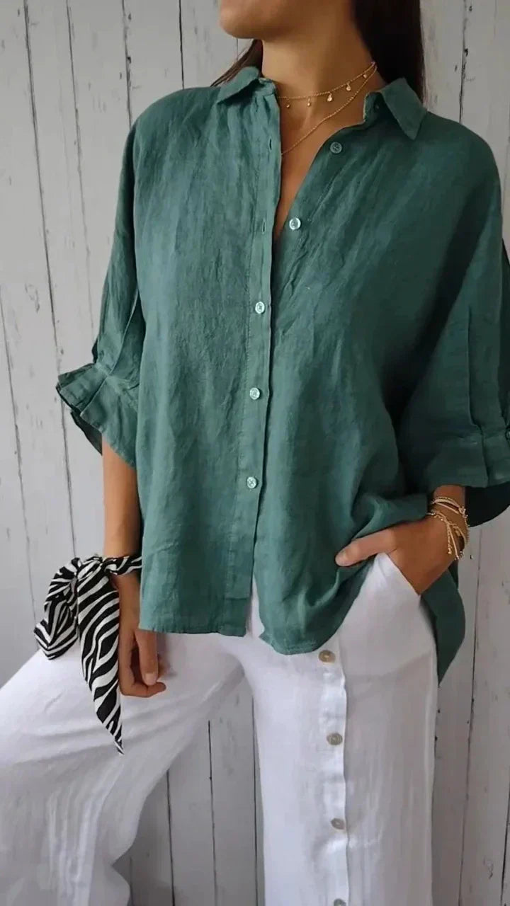 Aelita - Camisa Casual de Algodón y Lino