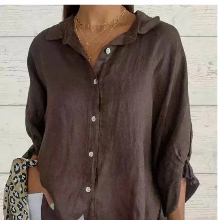 Aelita - Camisa Casual de Algodón y Lino