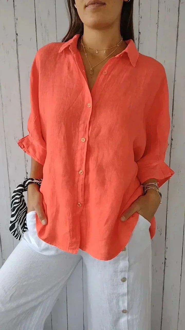 Aelita - Camisa Casual de Algodón y Lino
