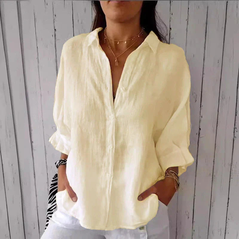 Aelita - Camisa Casual de Algodón y Lino