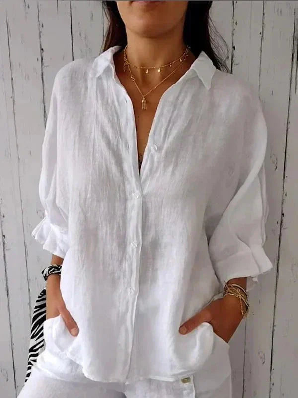 Aelita - Camisa Casual de Algodón y Lino
