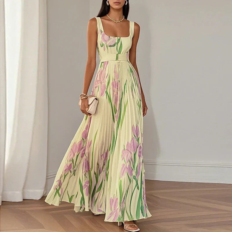 Valetina | Vestido largo de corte en A con estampado floral