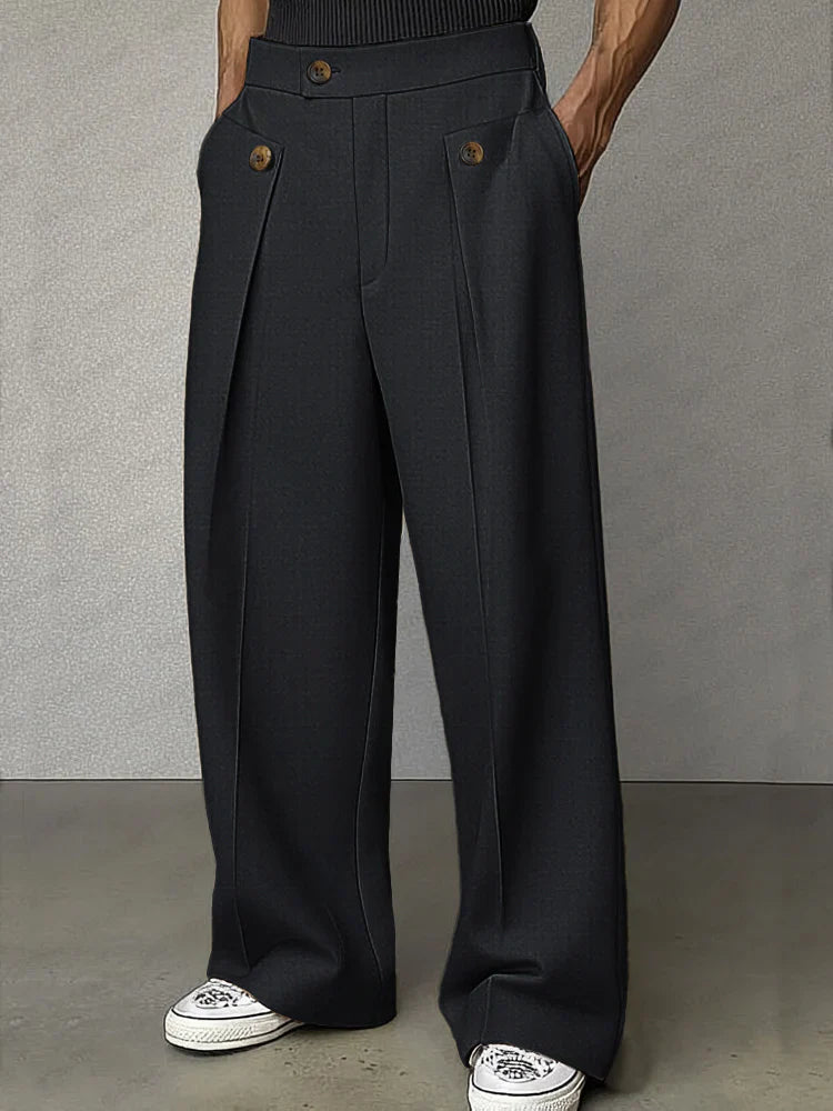 Anikia - Pantalones elegantes de pierna ancha con pliegues