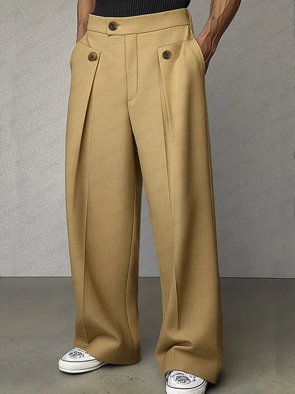 Anikia - Pantalones elegantes de pierna ancha con pliegues