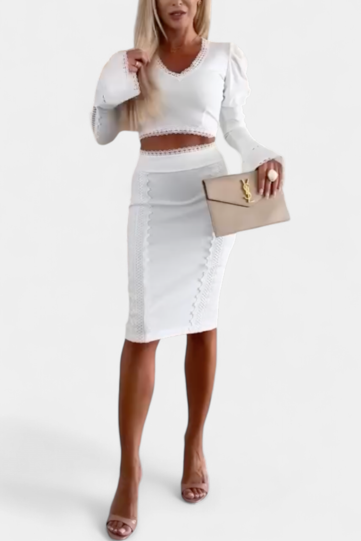 Minerva | Conjunto Elegante de Top con Encaje y Falda de Cintura Alta