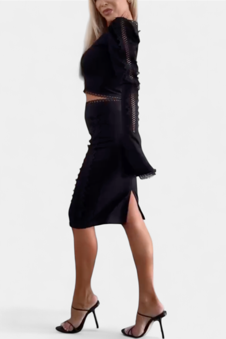 Minerva | Conjunto Elegante de Top con Encaje y Falda de Cintura Alta
