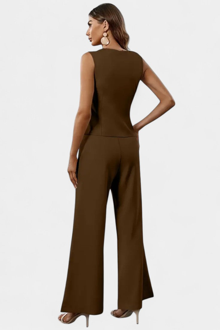 Elena Conjunto de Chaleco Sin Mangas y Pantalones de Pierna Ancha
