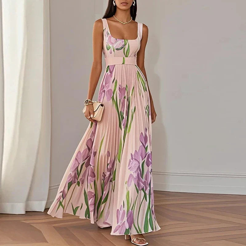 Valetina | Vestido largo de corte en A con estampado floral