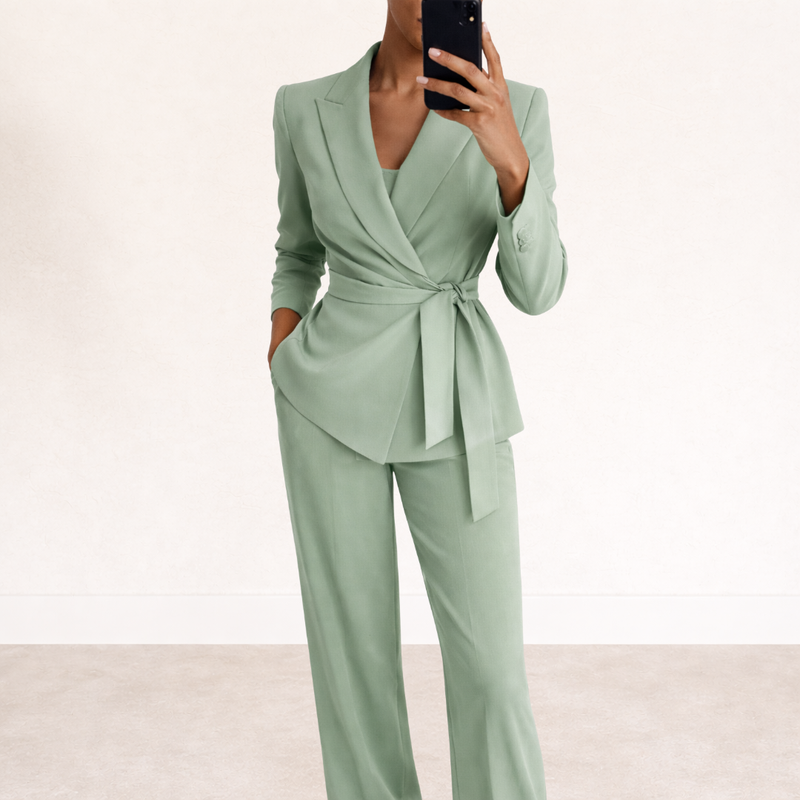 Aliona - Conjunto de blazer y pantalones cruzados