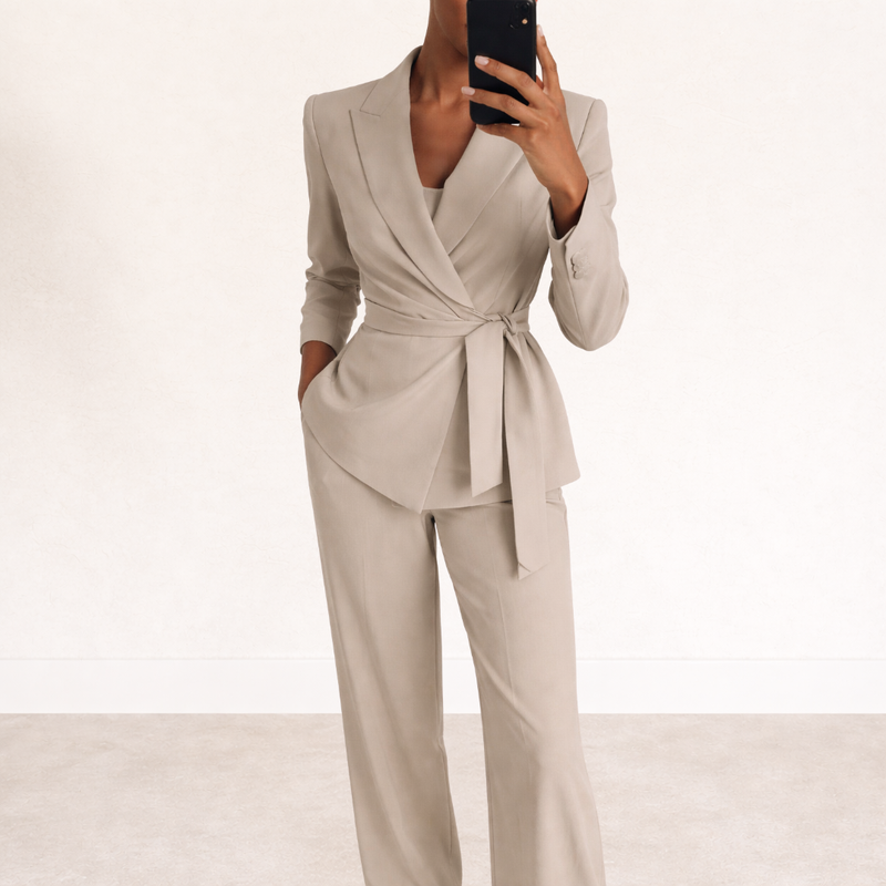 Aliona - Conjunto de blazer y pantalones cruzados