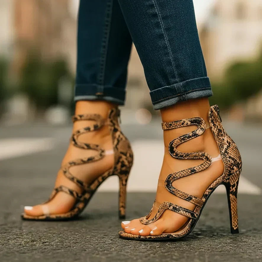 Noelia | Sandalias de tacón de aguja envolventes con textura