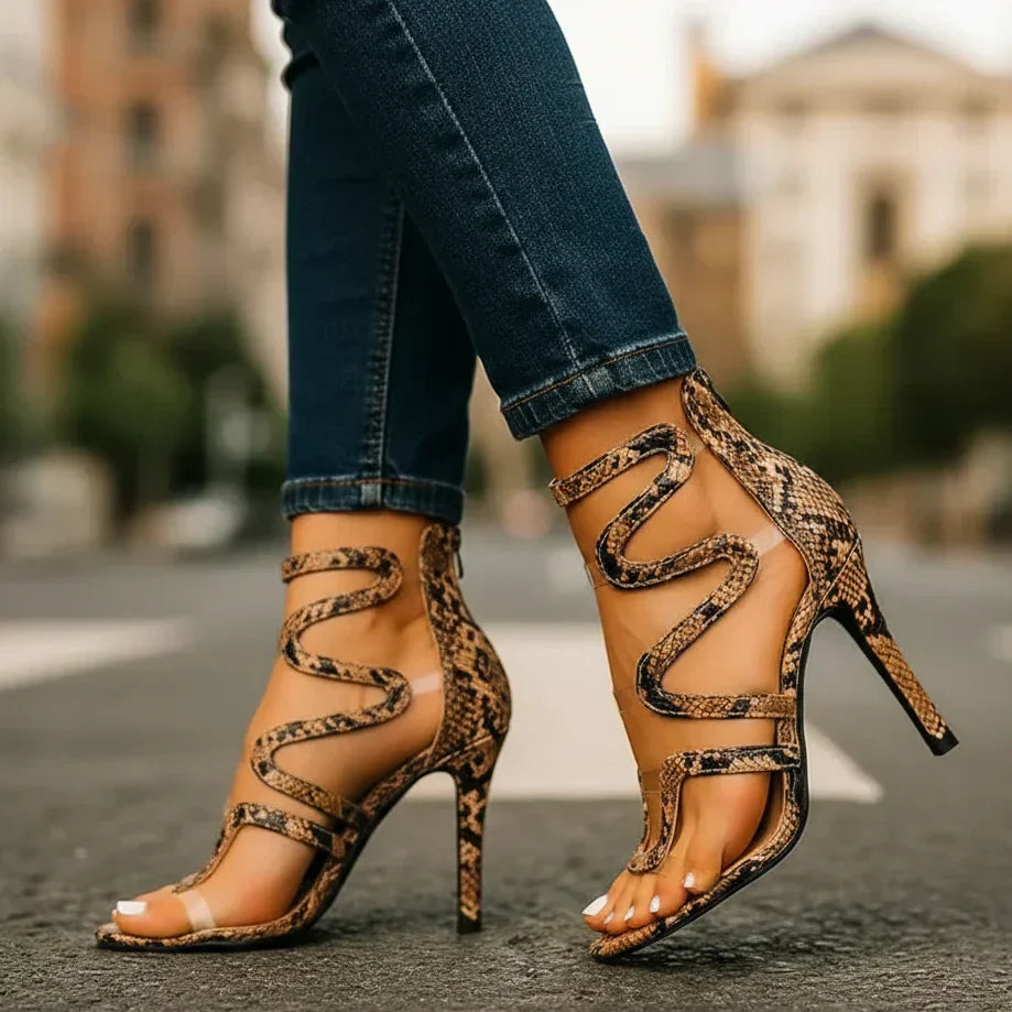 Noelia | Sandalias de tacón de aguja envolventes con textura