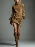 Valeria | Vestito corto oversize in camoscio a collo alto