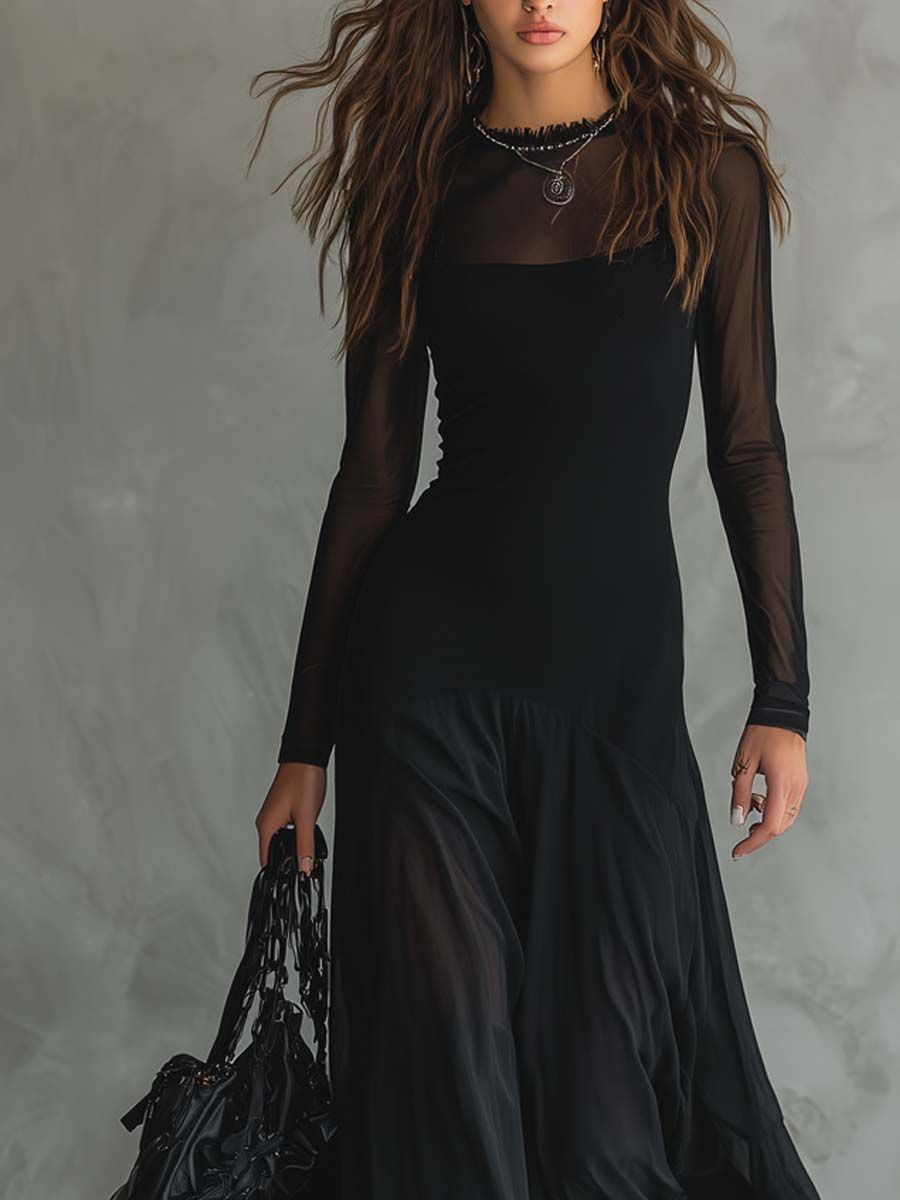 Nerea | Vestito lungo morbido in tulle nero