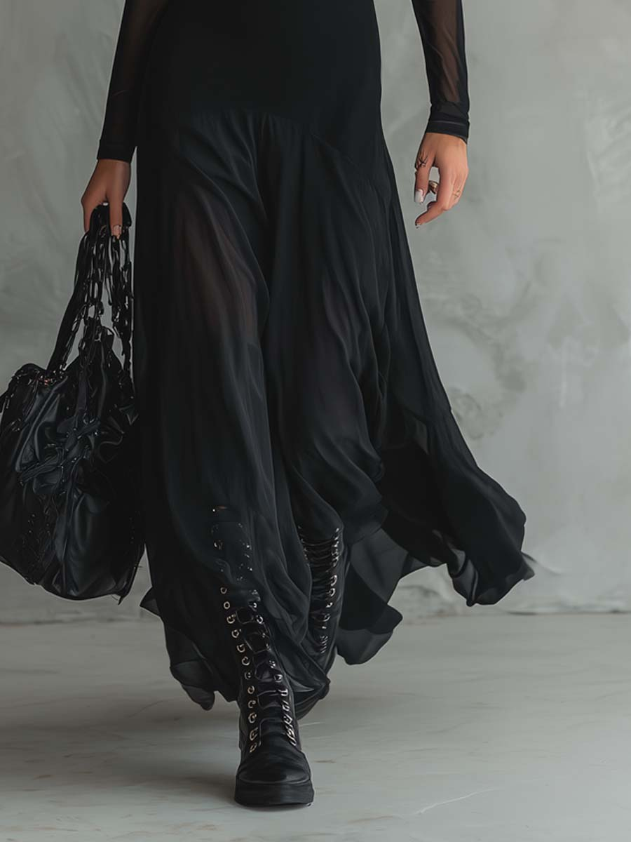 Nerea | Vestito lungo morbido in tulle nero