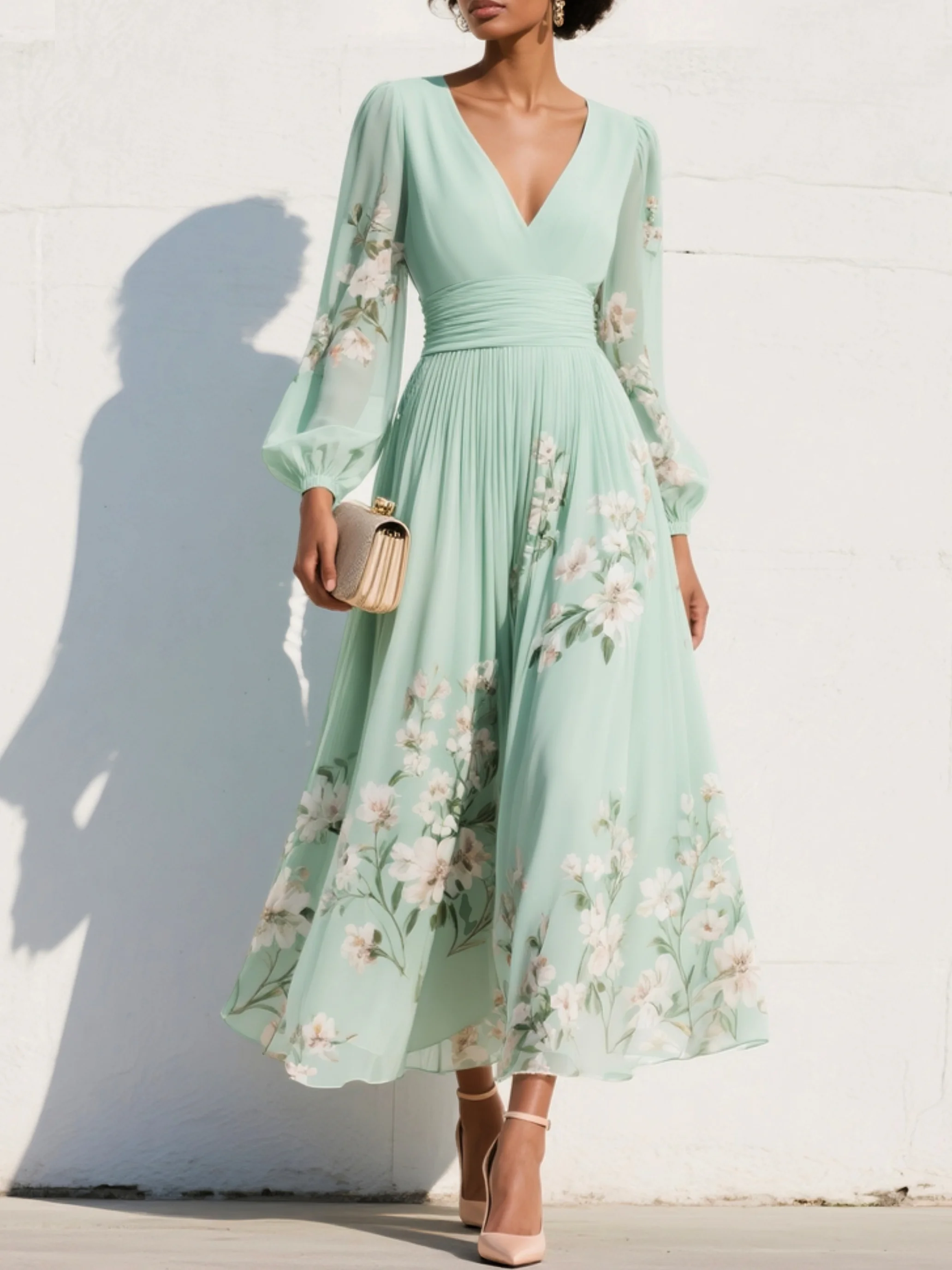 Candela | Vestido midi floral verde claro
